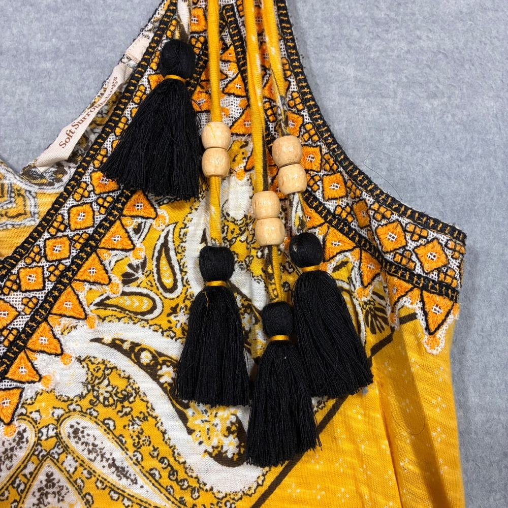 Soft Surroundings Yellow Paisley Embroidered Tassel Maxi Dress XS Boho 26K00 - Picture 8 of 11